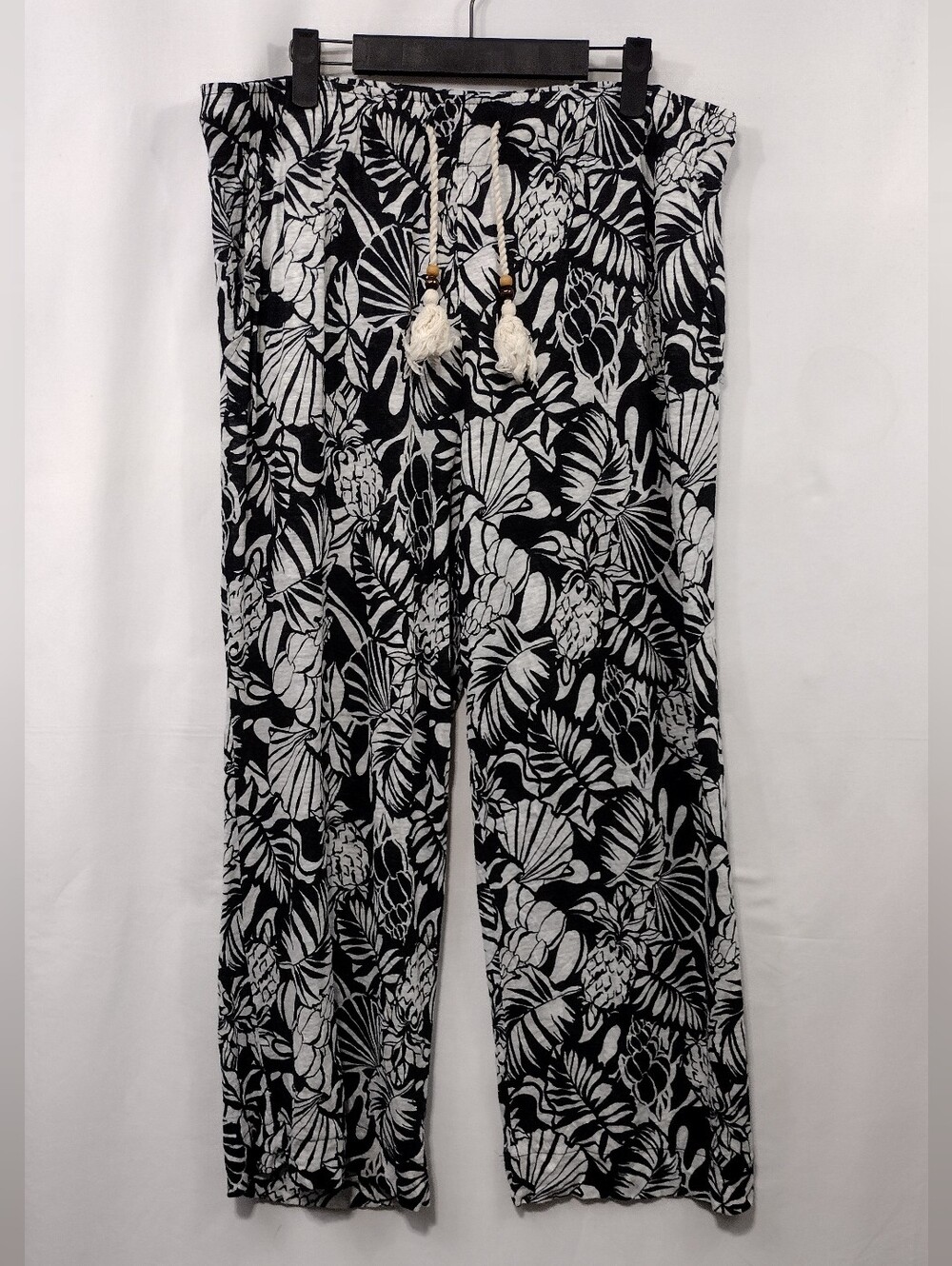 Nicole Miller Linen Tropical Print Floral Wide-Leg Pants Womens XL Boho Beach